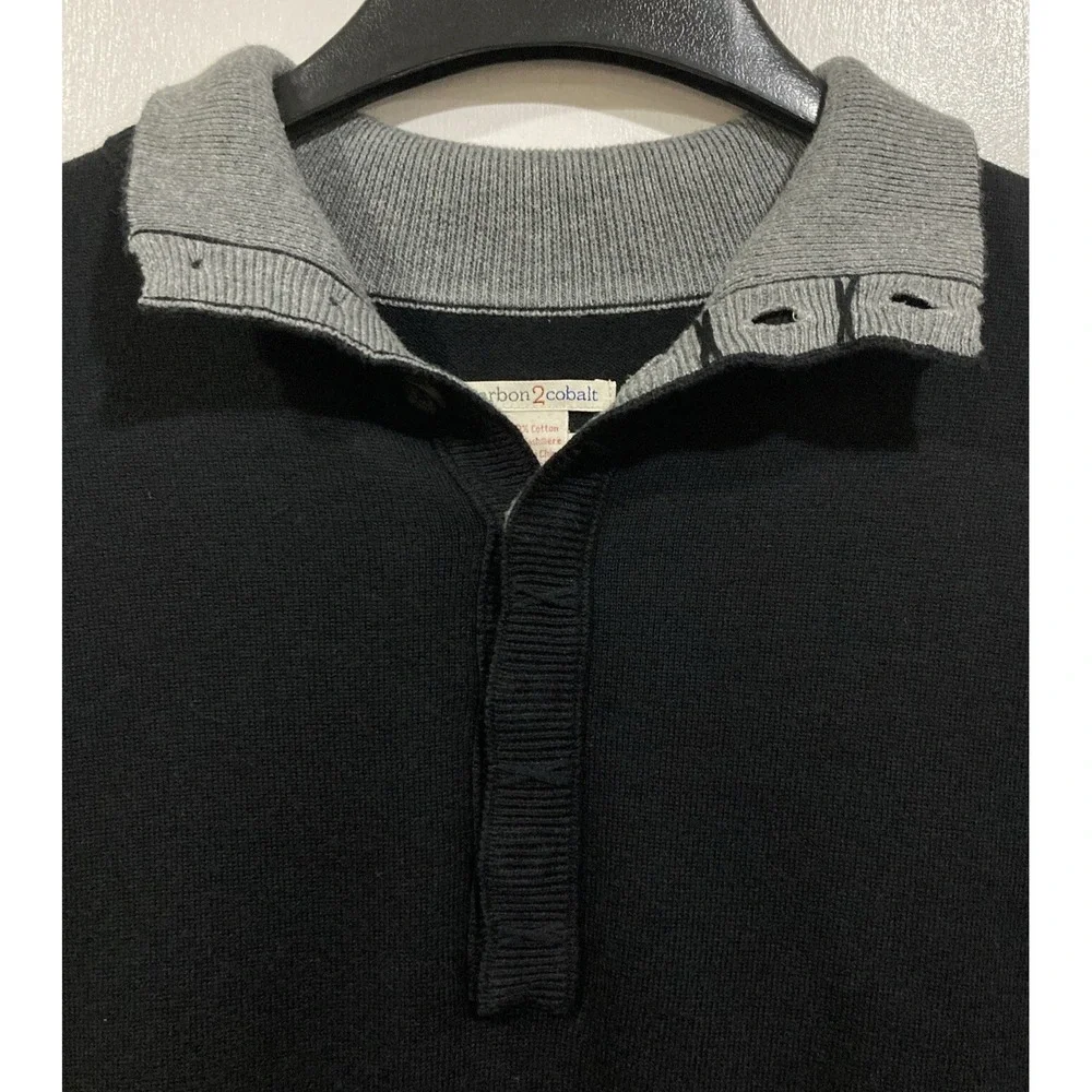 Carbon 2 Cobalt Sweater‎ Mens Large Cotton/Cashmere Henley Black Modern Casual
